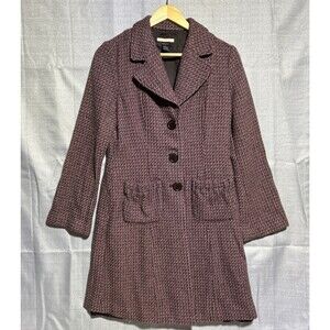 Vintage Y2K Forever 21 Coat Pink Brown Geometric Overcoat LARGE 2000s Wool Blend